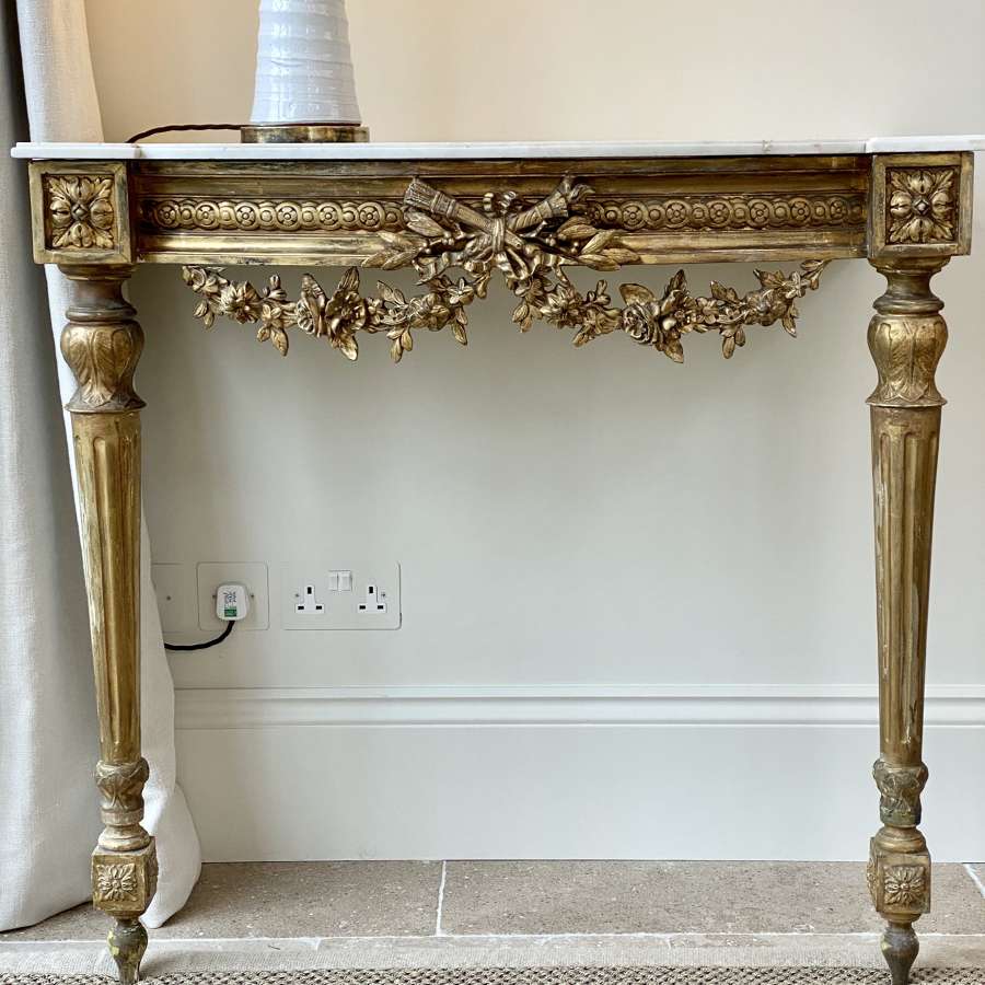 19th Century French neoclassical giltwood and marble console table
