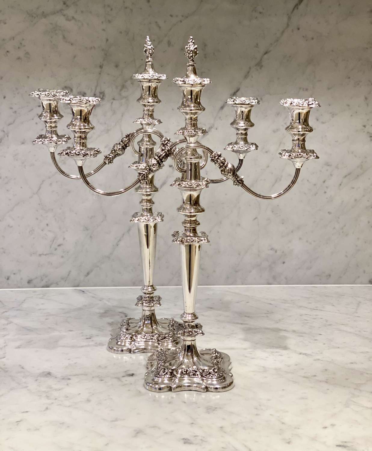 A fine pair of Victorian silver plated 3-light candelabra