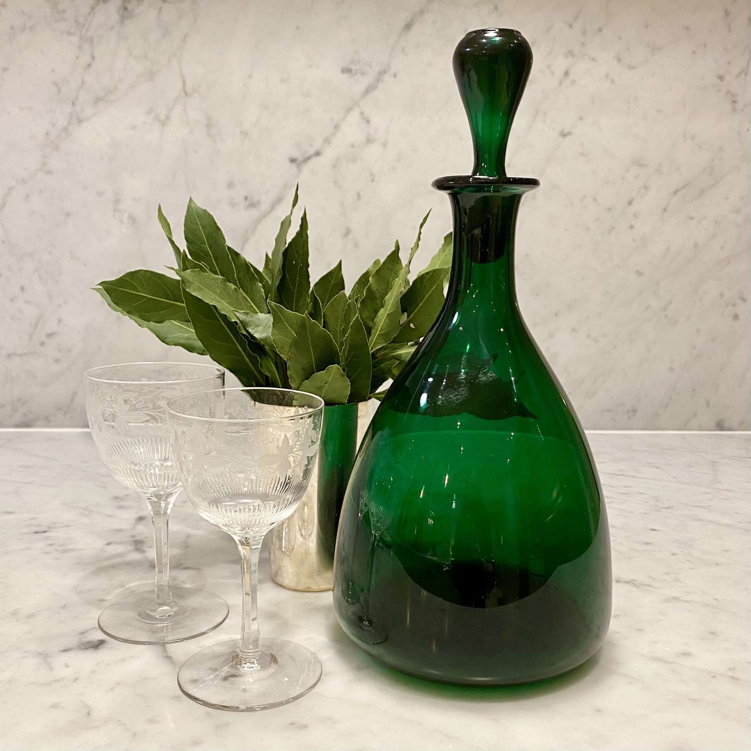 Georgian Bristol green glass broad taper based decanter