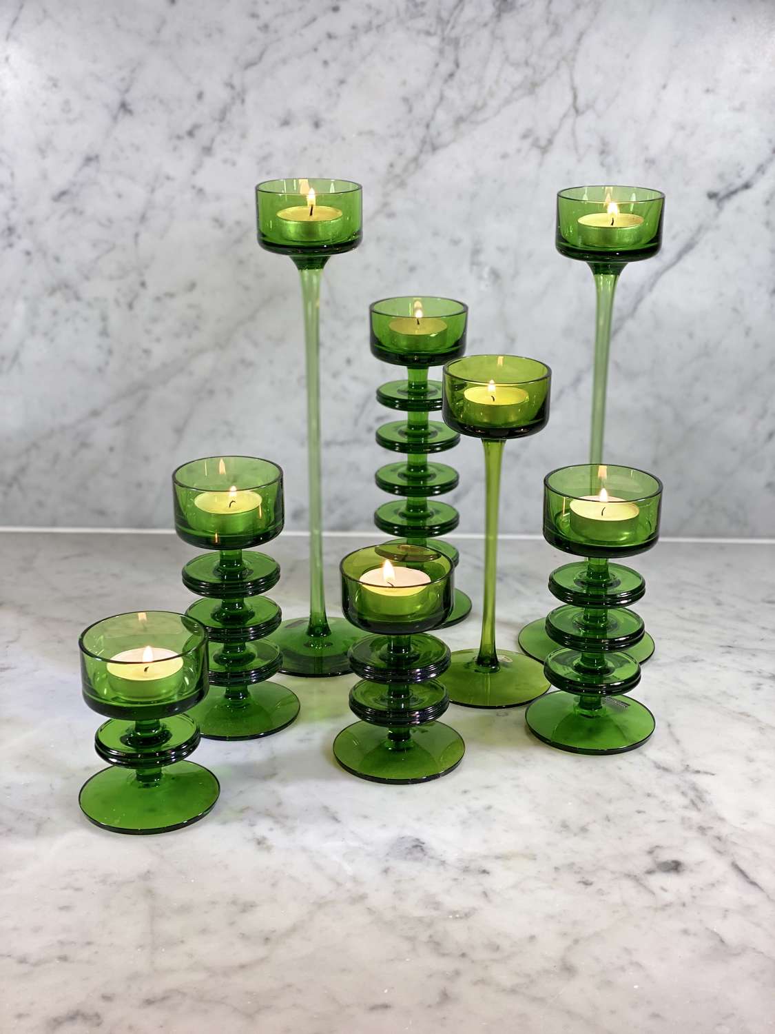 Suite of green Wedgwood candleholders by Ronald Stennett-Wilson
