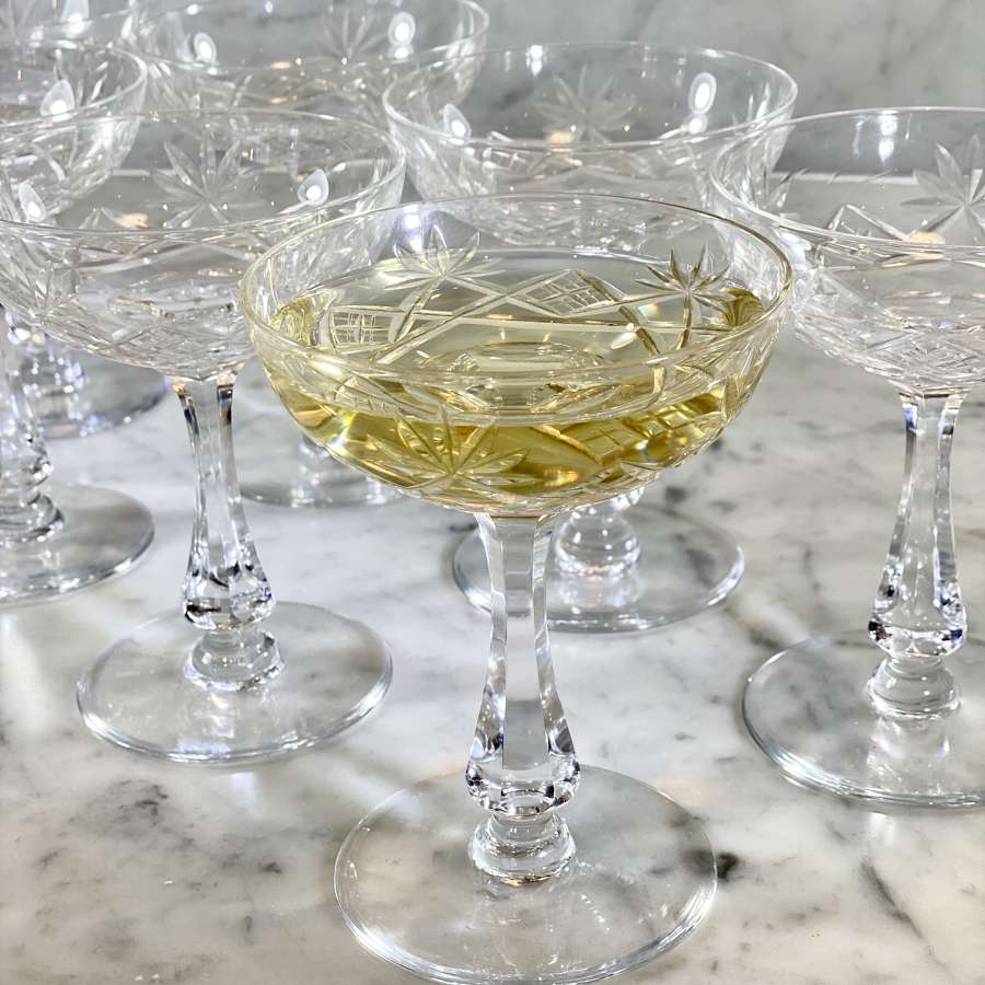 Finest Victorian crystal champagne saucer coupes