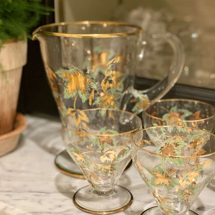 Handblown Mid 20th Century cocktail jug and glasses set