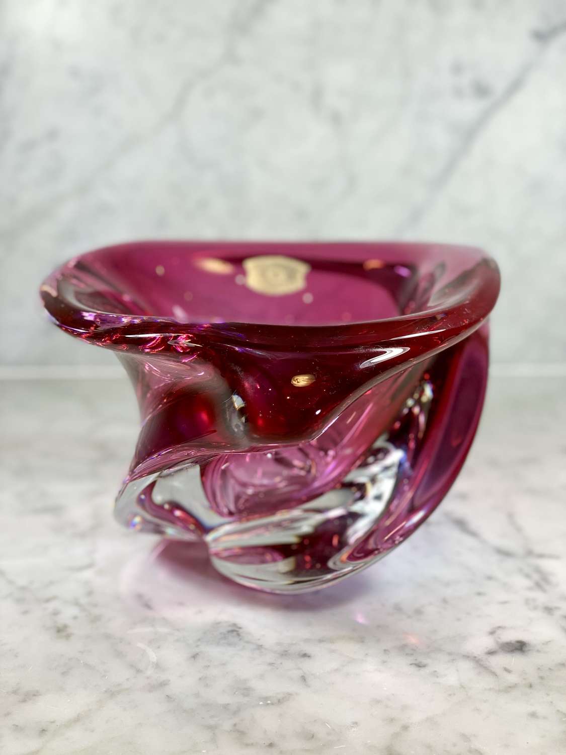 Large asymmetric Val Saint Lambert crystal bowl