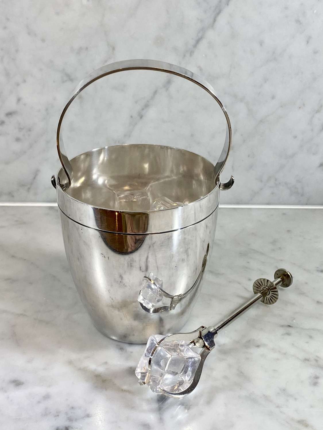 Wiskemann silver plated ice bucket & matching ice grabbers