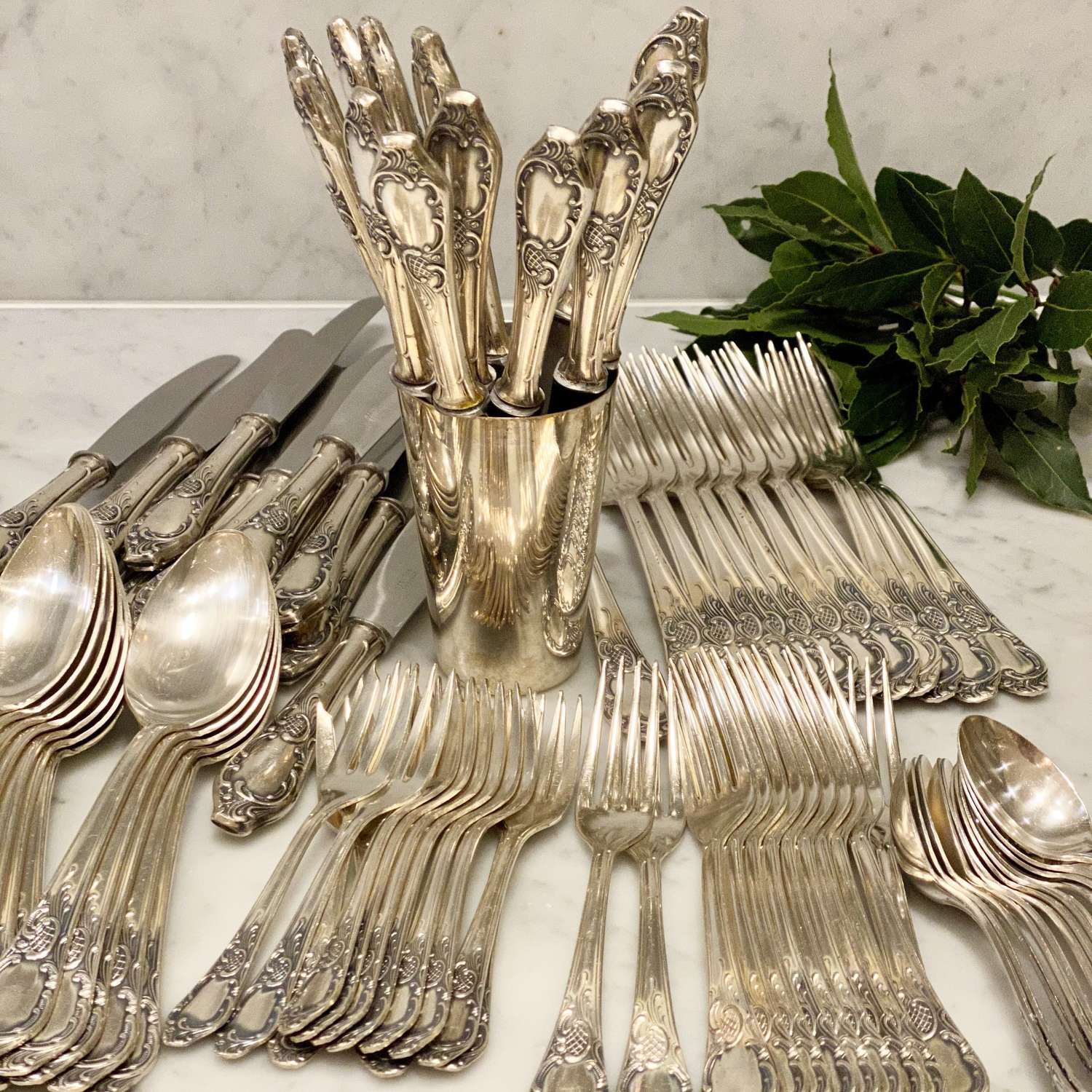 Full set of Art Deco silver plated cutlery for 12 people
