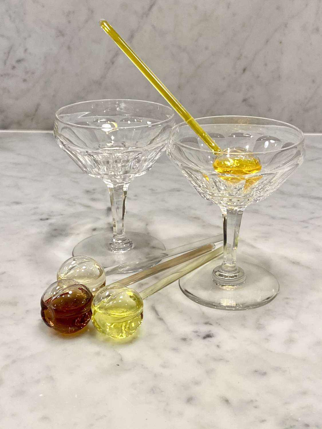 Coloured freezable glass iced cocktail stick stirrers Circa 1960s