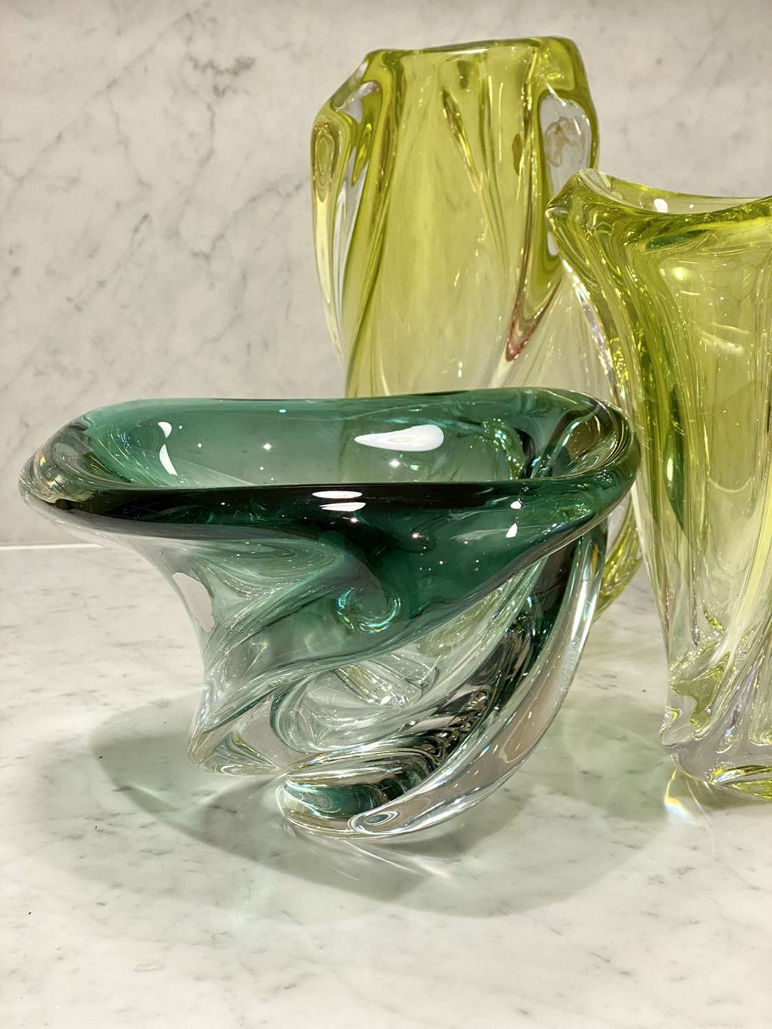 Large asymmetric emerald crystal vase by Val Saint Lambert