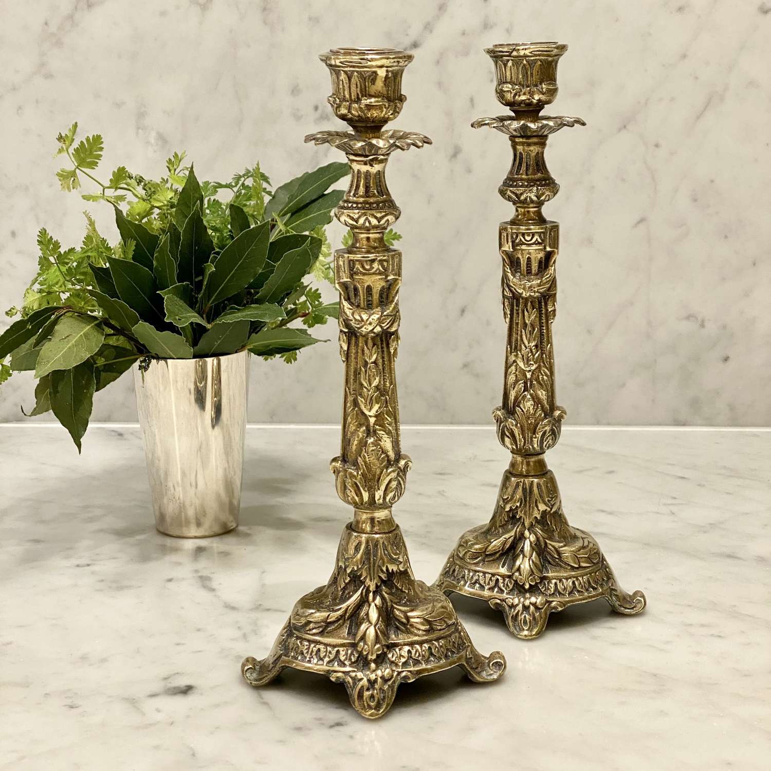 Pair of Victorian Naturalistic cast brass candlesticks