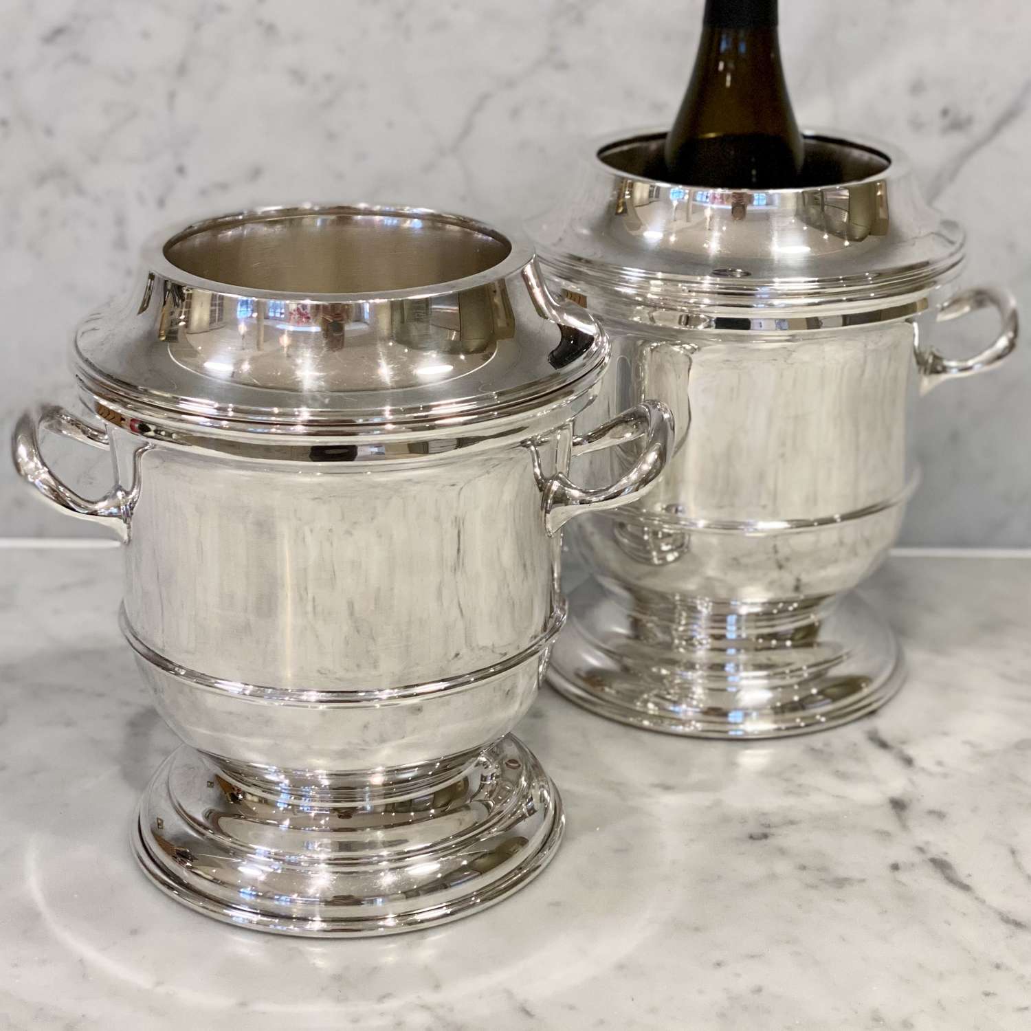 Superb pair of Art Deco silver plated wine coolers