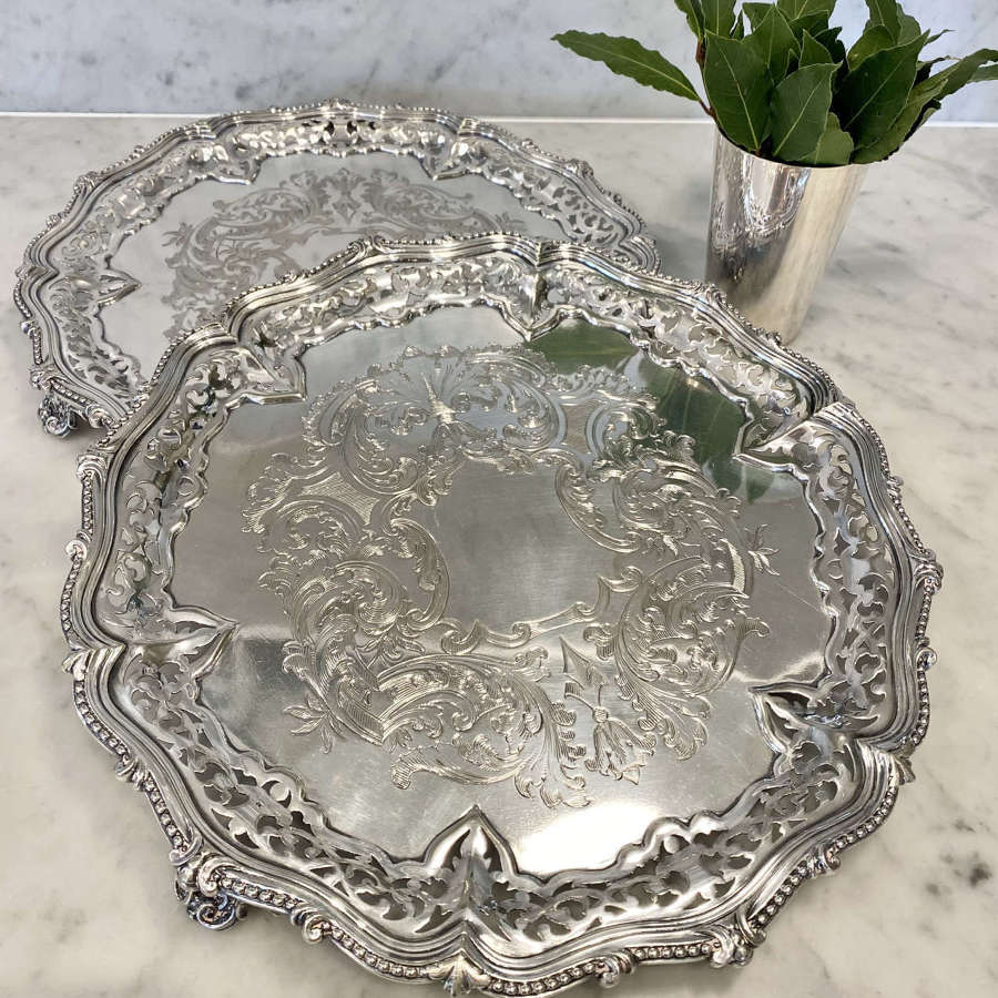 Beautious pair of Victorian silver plated round trays