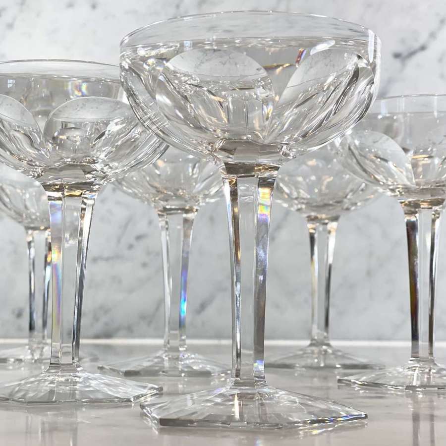 6 Art Deco Baccarat crystal champagne or cocktail coupes