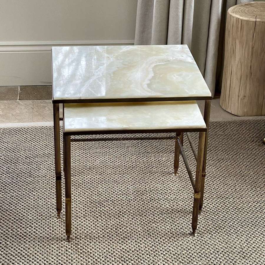 Superb quality onyx and brass side table nest