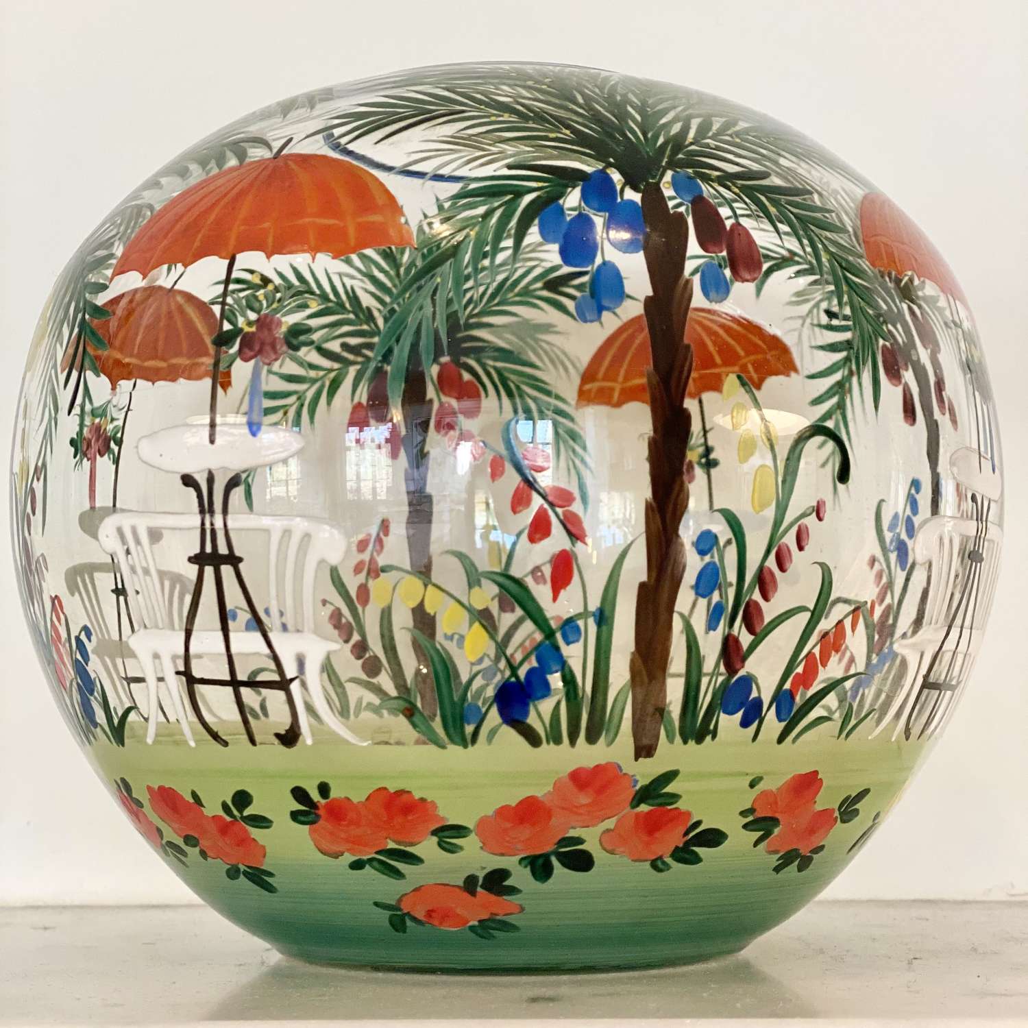 Art Deco hand painted French Riviera garden globe vase