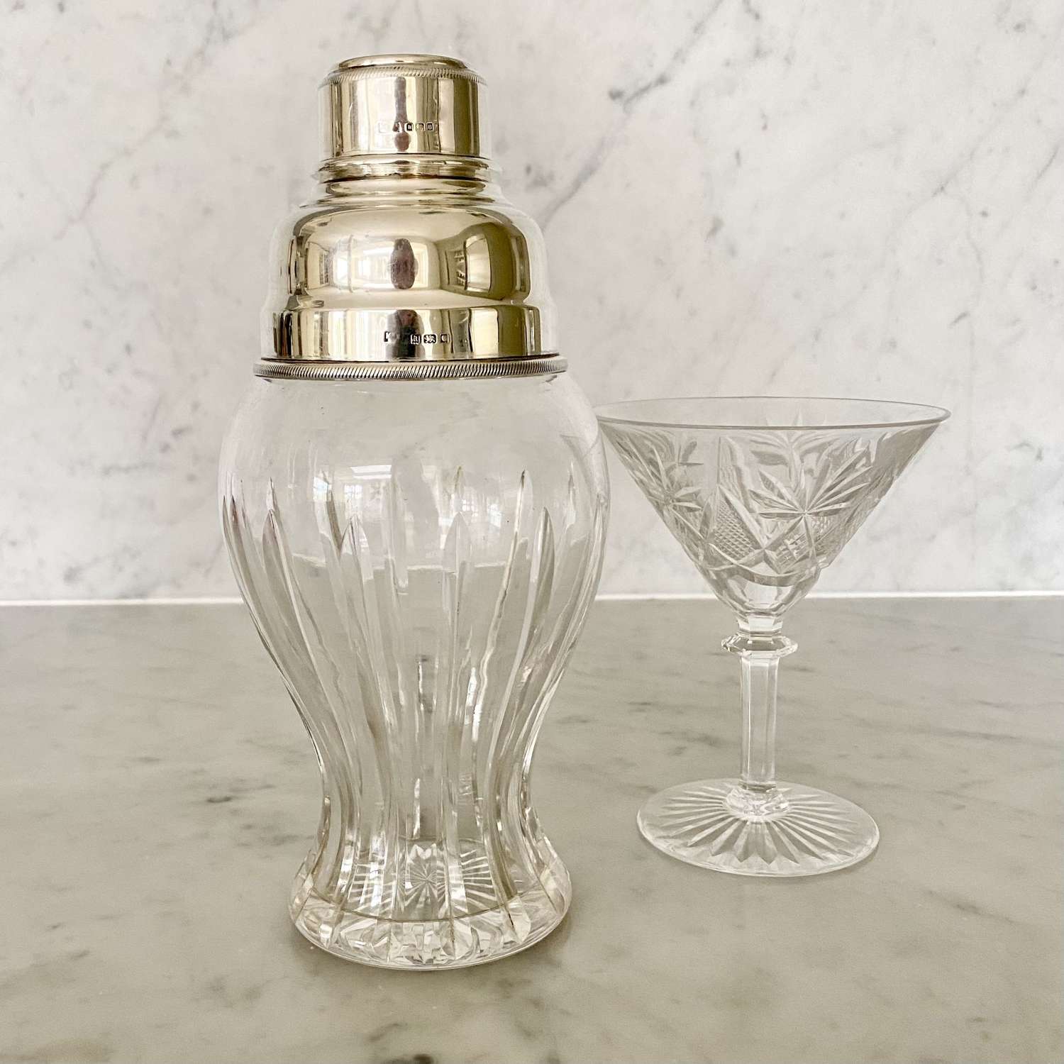 Art Deco sterling silver & glass cocktail shaker by Mappin & Webb 1925