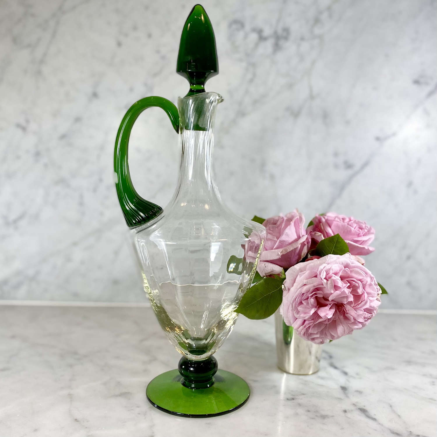 Art Deco optical blown glass decanter and stopper
