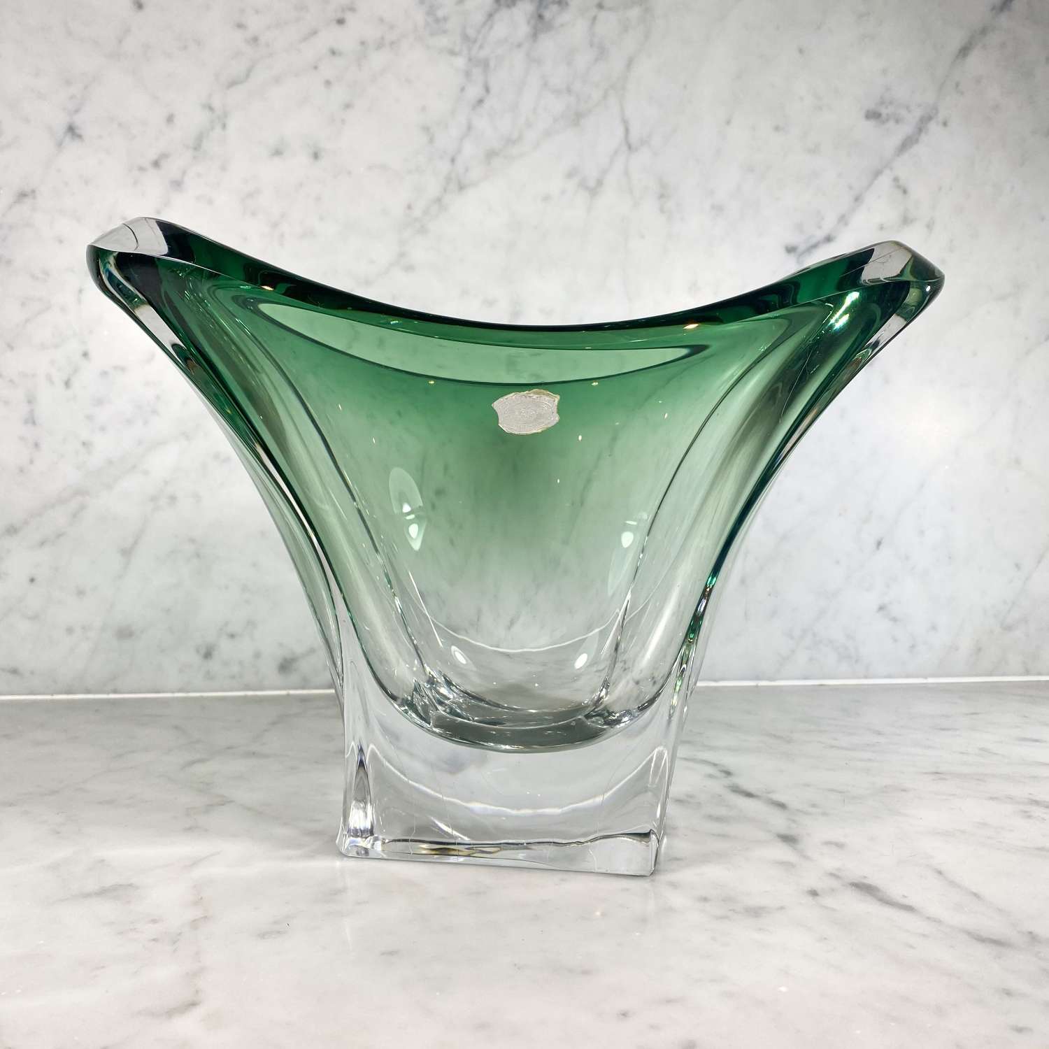 Large green fade crystal vase by Val Saint Lambert