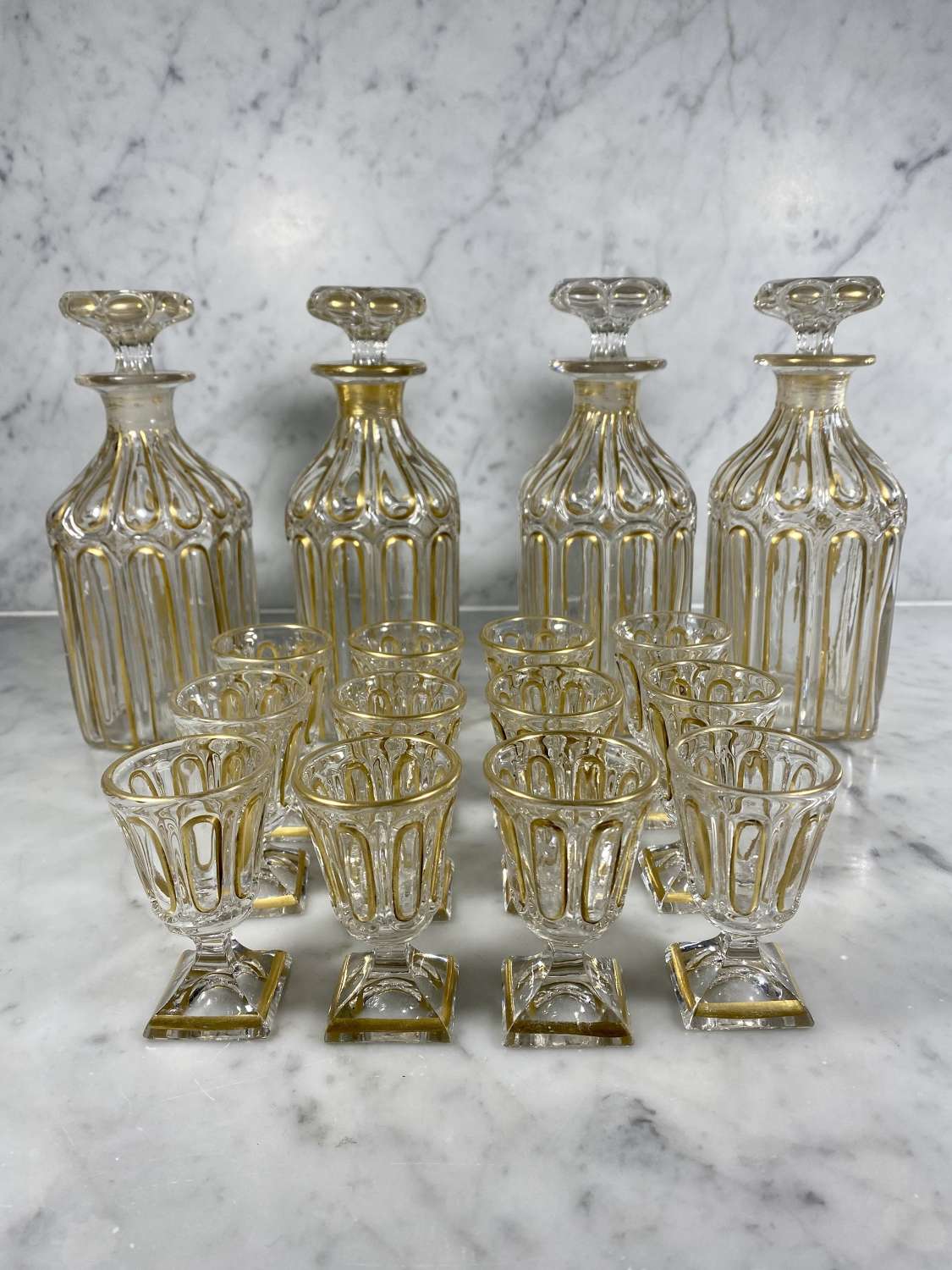 19th Century Baccarat gold liqueur decanter and glass set