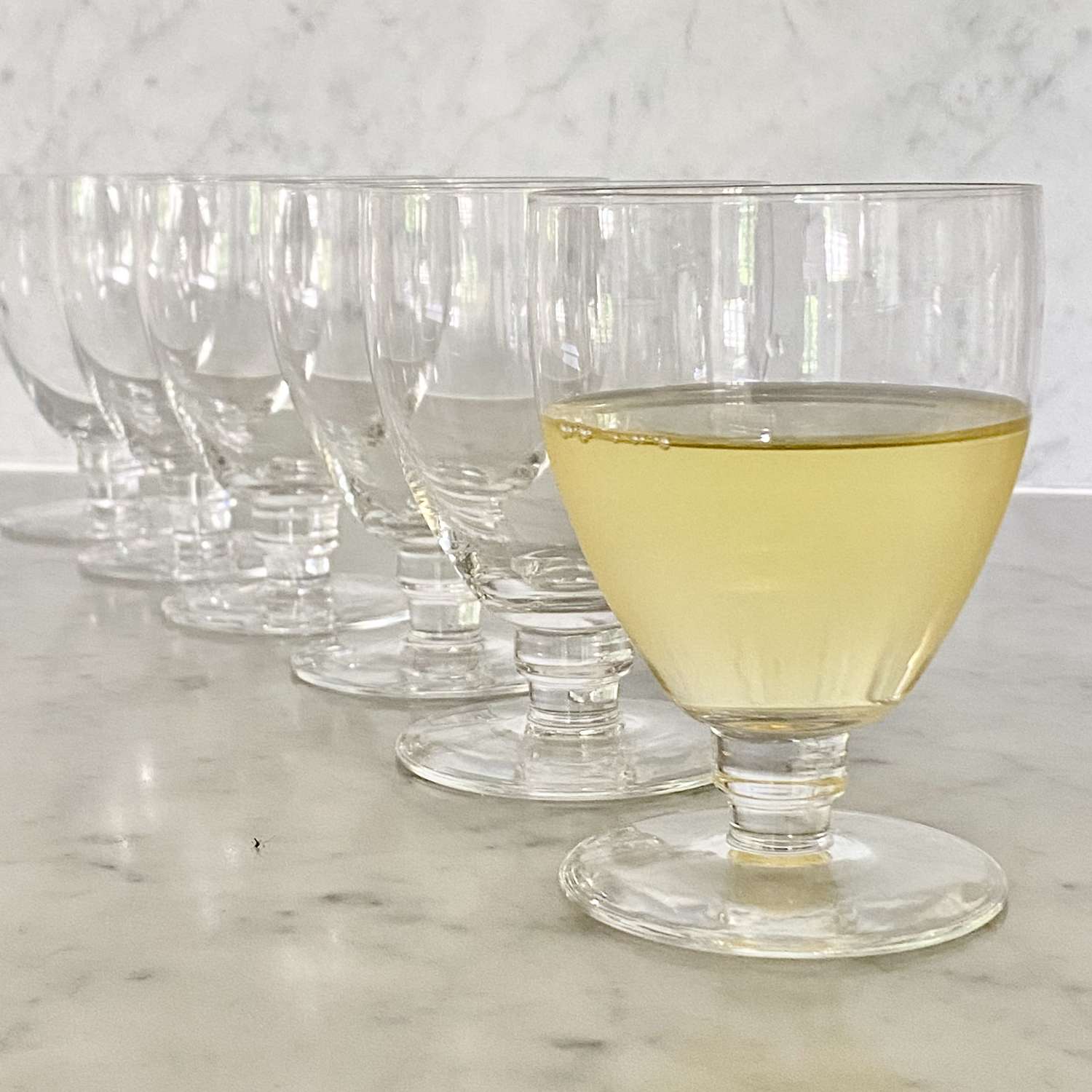 Six smart Val Saint Lambert Art Deco wine goblets