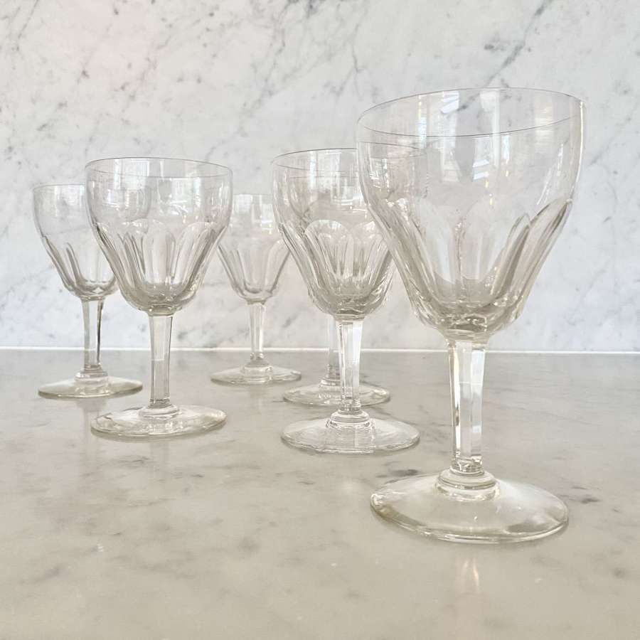 Six large Val Saint Lambert crystal wine goblets