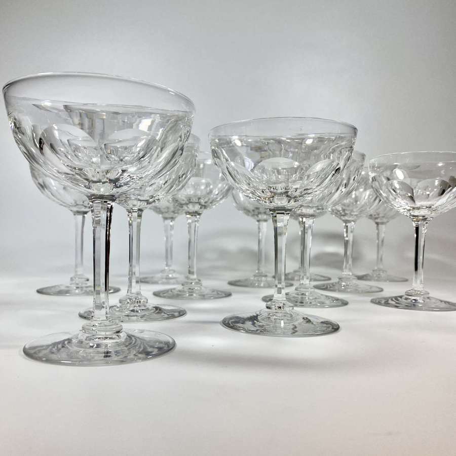 A dozen Victorian crystal champagne coupes
