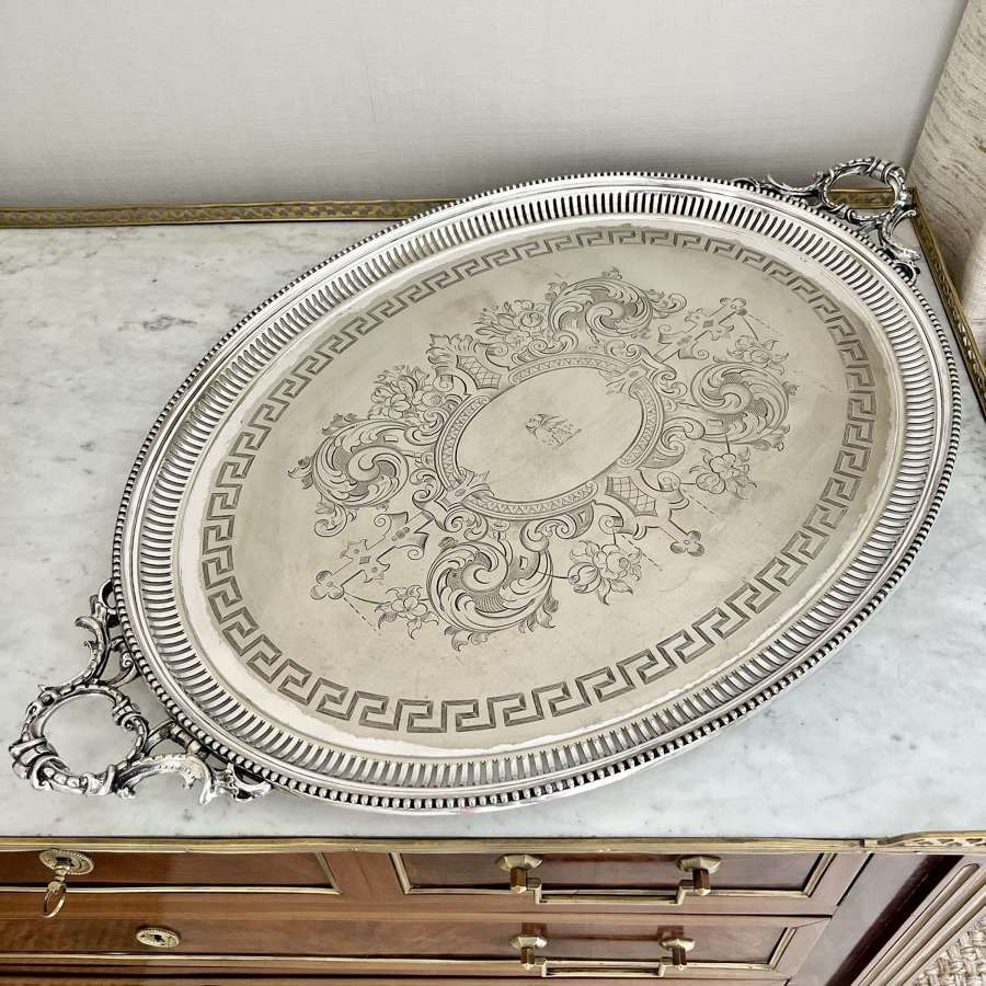 Extra large Victorian silver plated serving tray