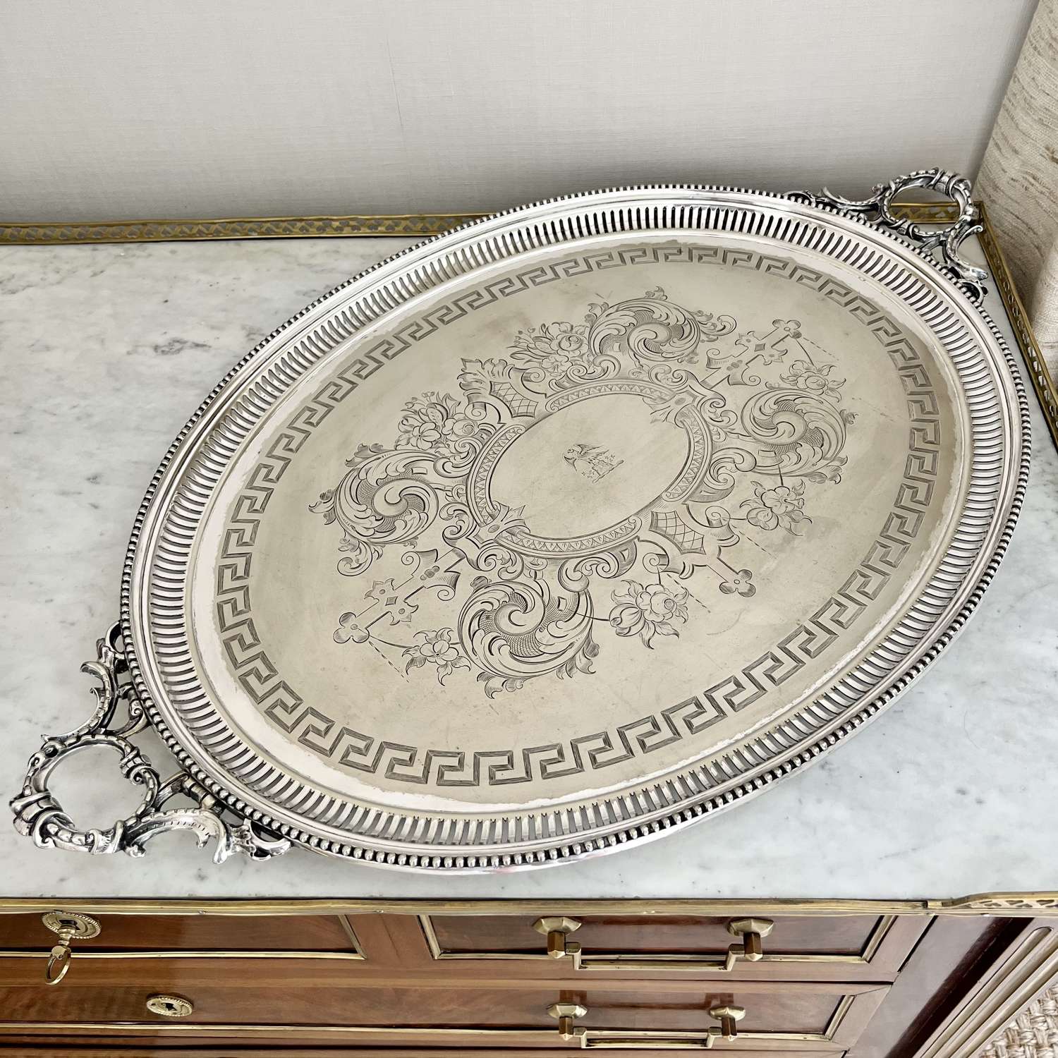 Extra large Victorian silver plated serving tray