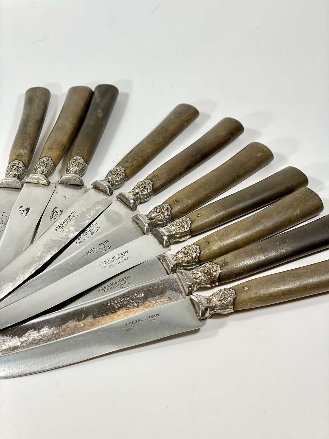 Set of 10 antique French wooden handled knives