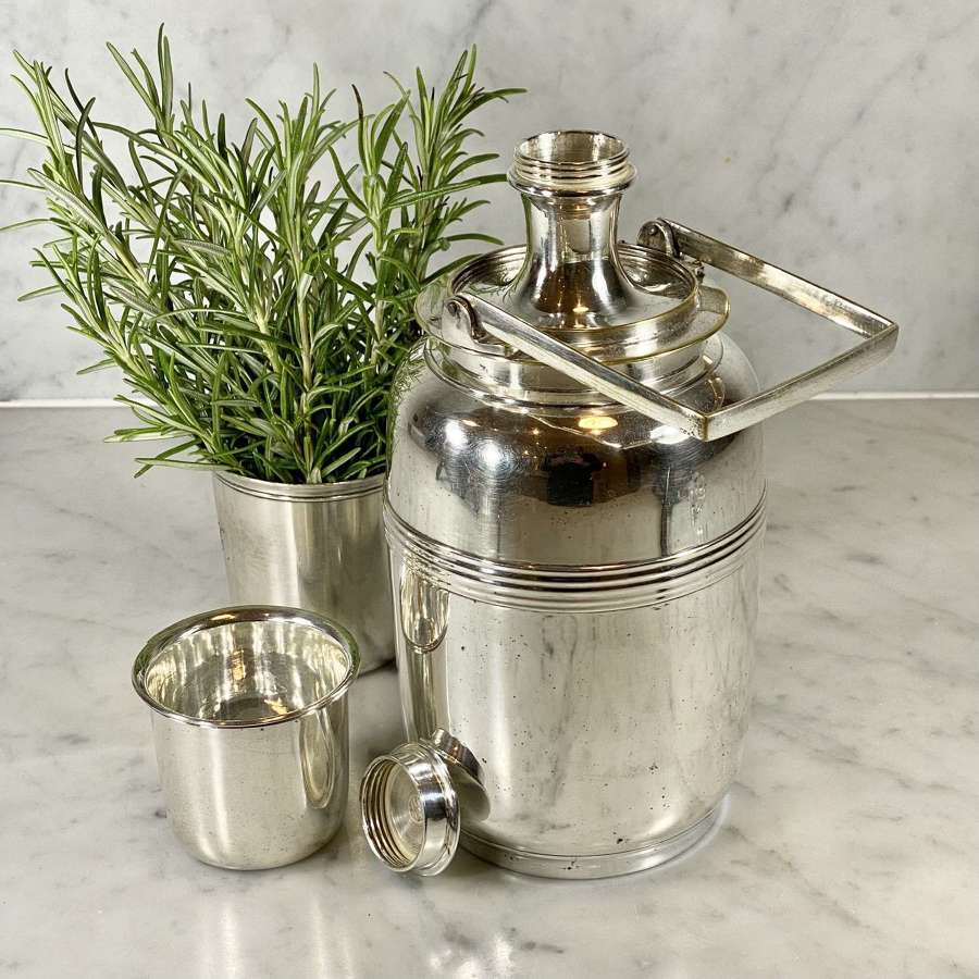Art Deco silver plated travelling flask or cocktail shaker set