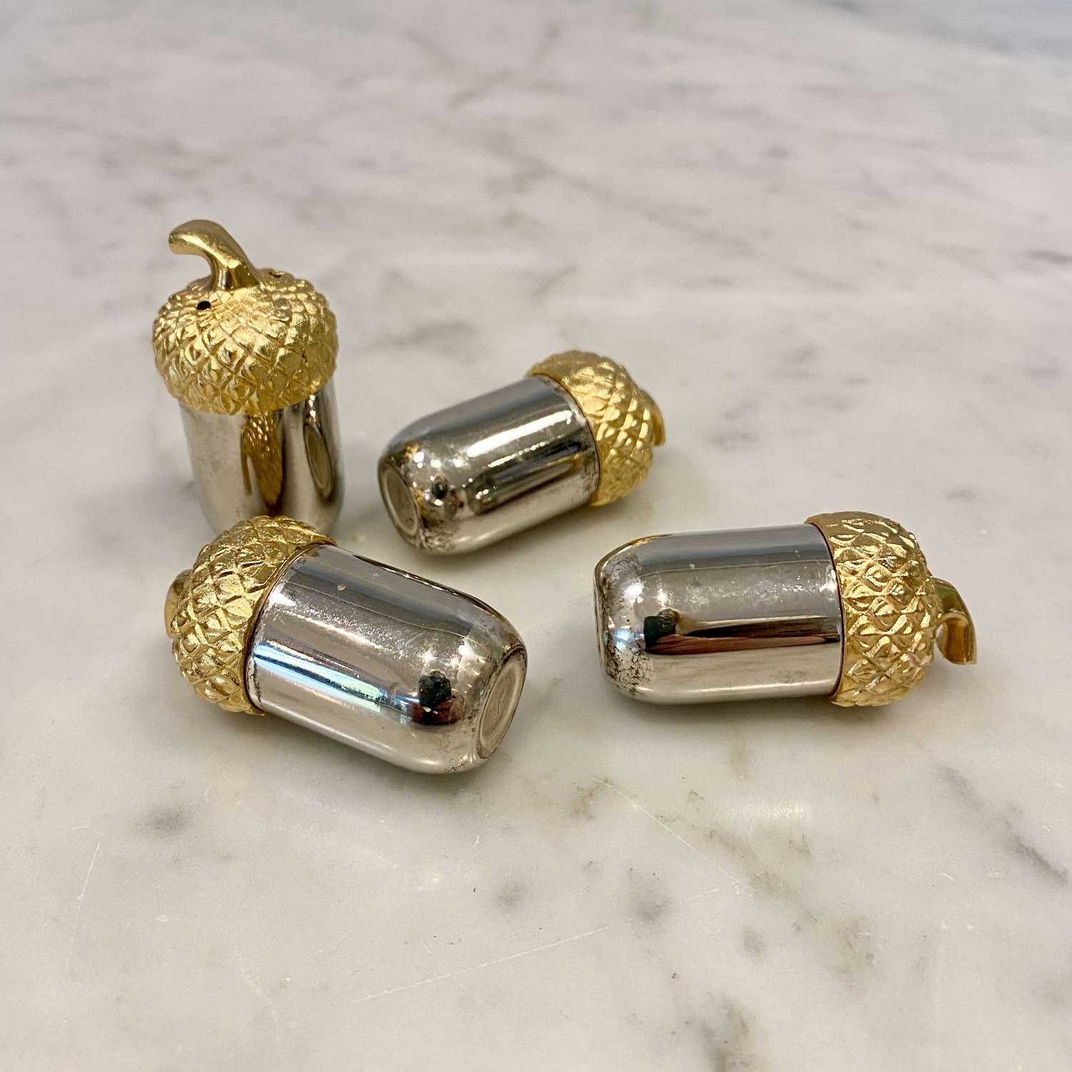 Four French silver gilt plated Acorn salt & pepper shakers