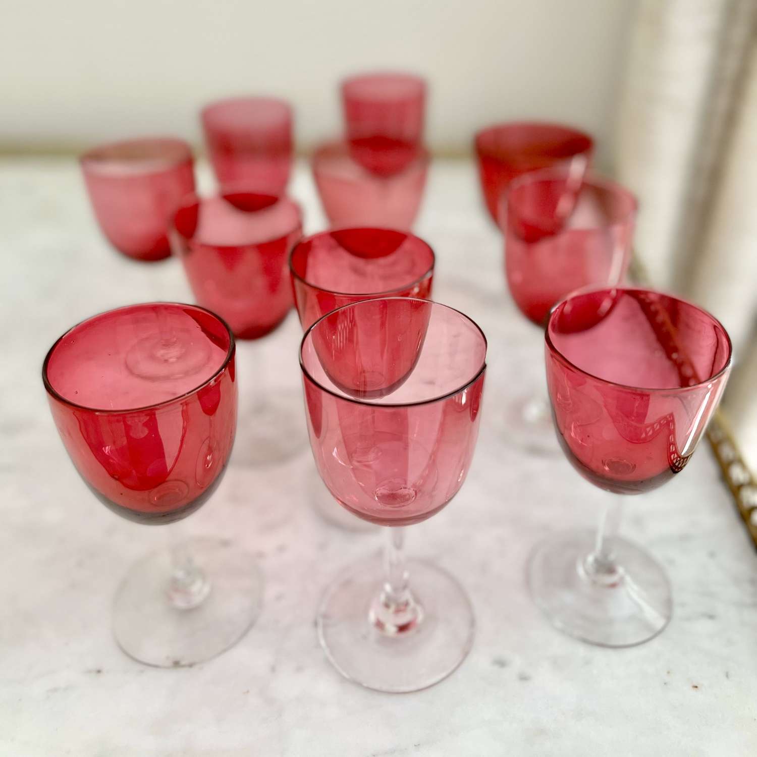 11 Victorian petite cranberry wine glasses