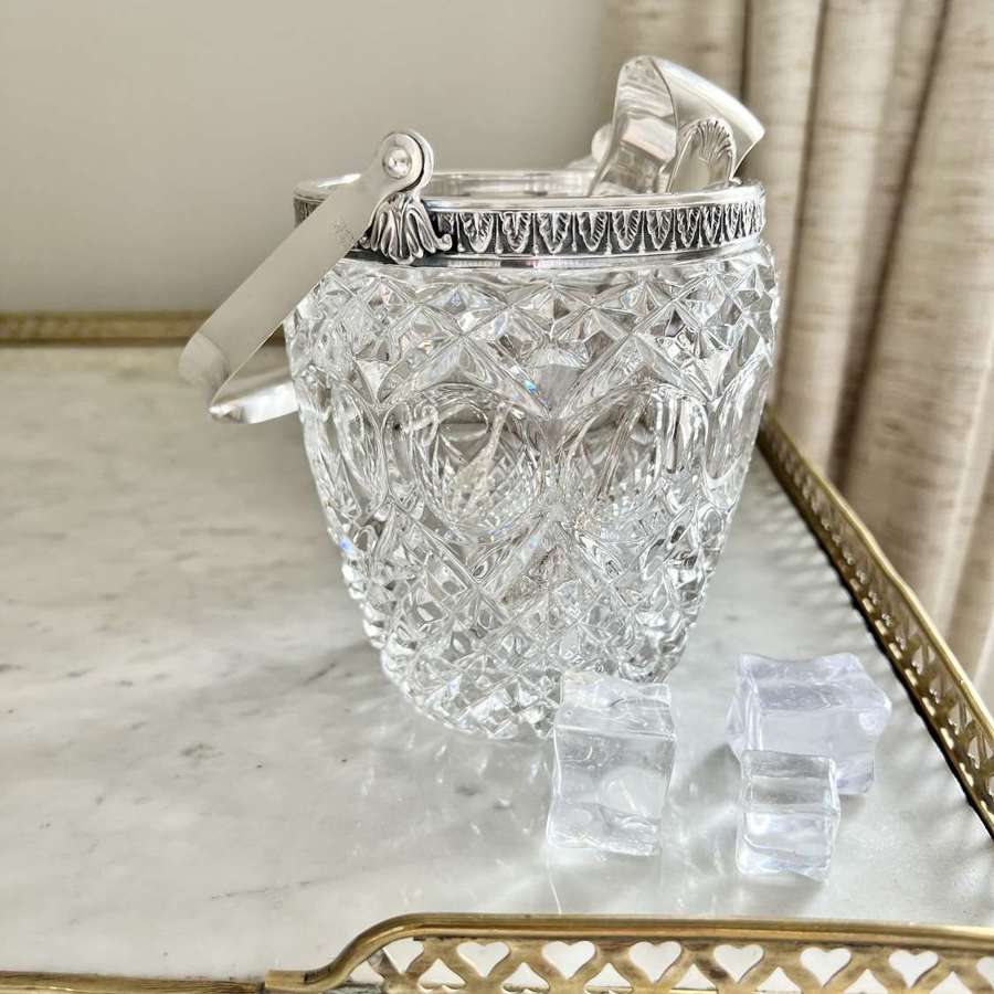 French Mid 20th Century hallmarked silver & glass ice bucket