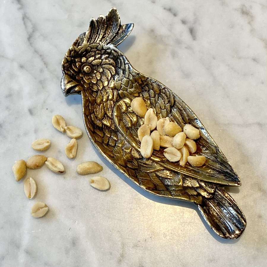 Gilded & silvered bronze Cockatoo parrot dish