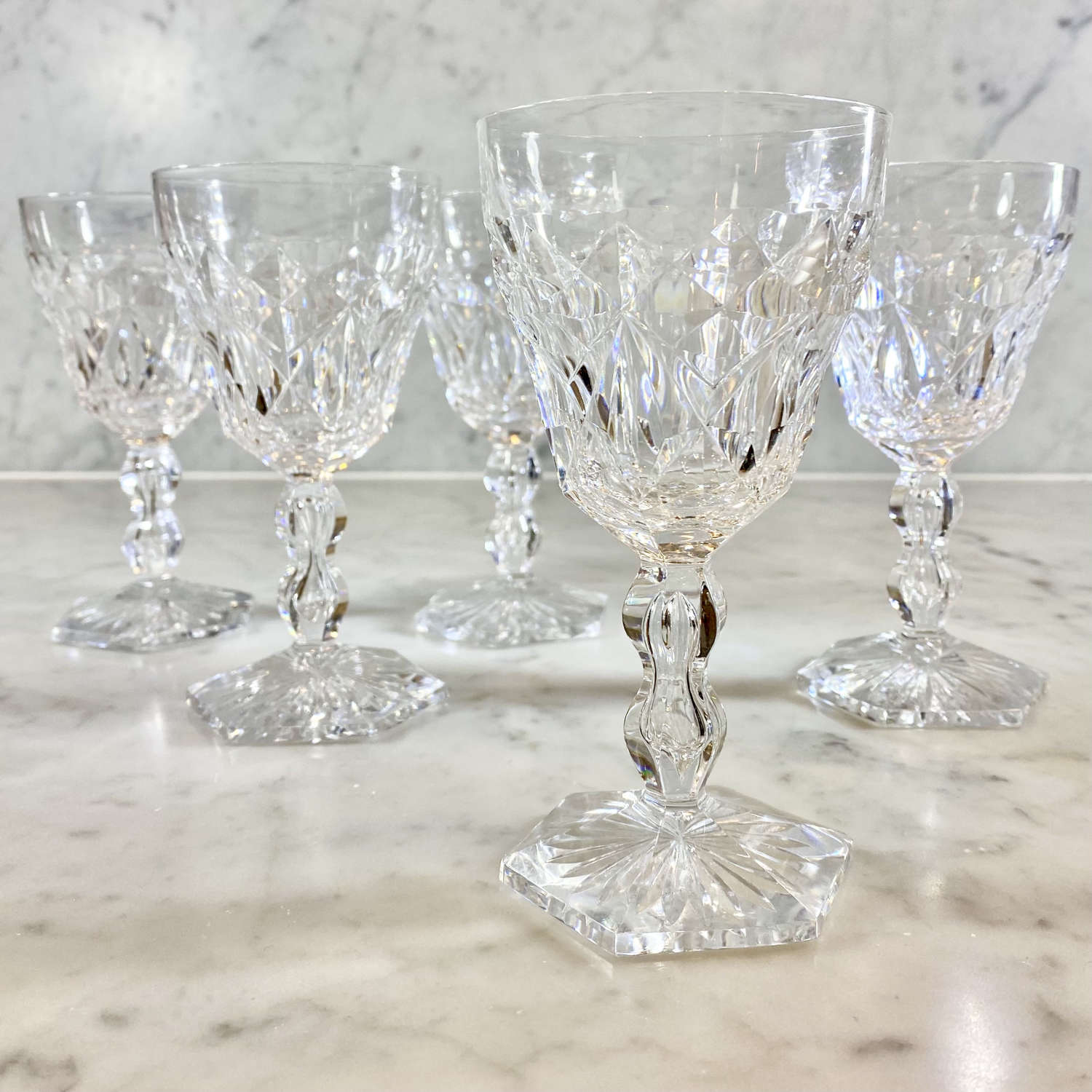 Five Val Saint Lambert finest crystal wine glasses