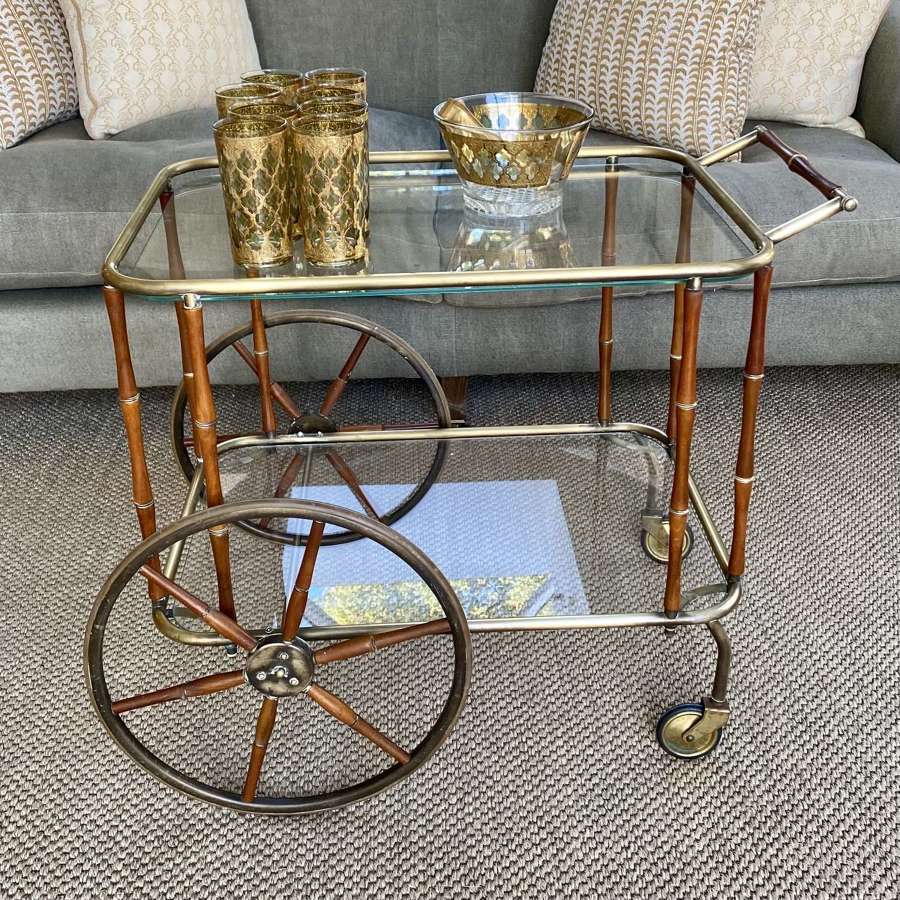 Unusual wooden & brass cocktail drinks trolley