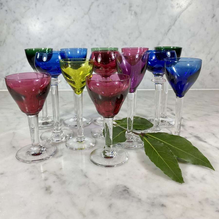 Harlequin set of Mid 20th Century Val Saint Lambert liqueur glasses