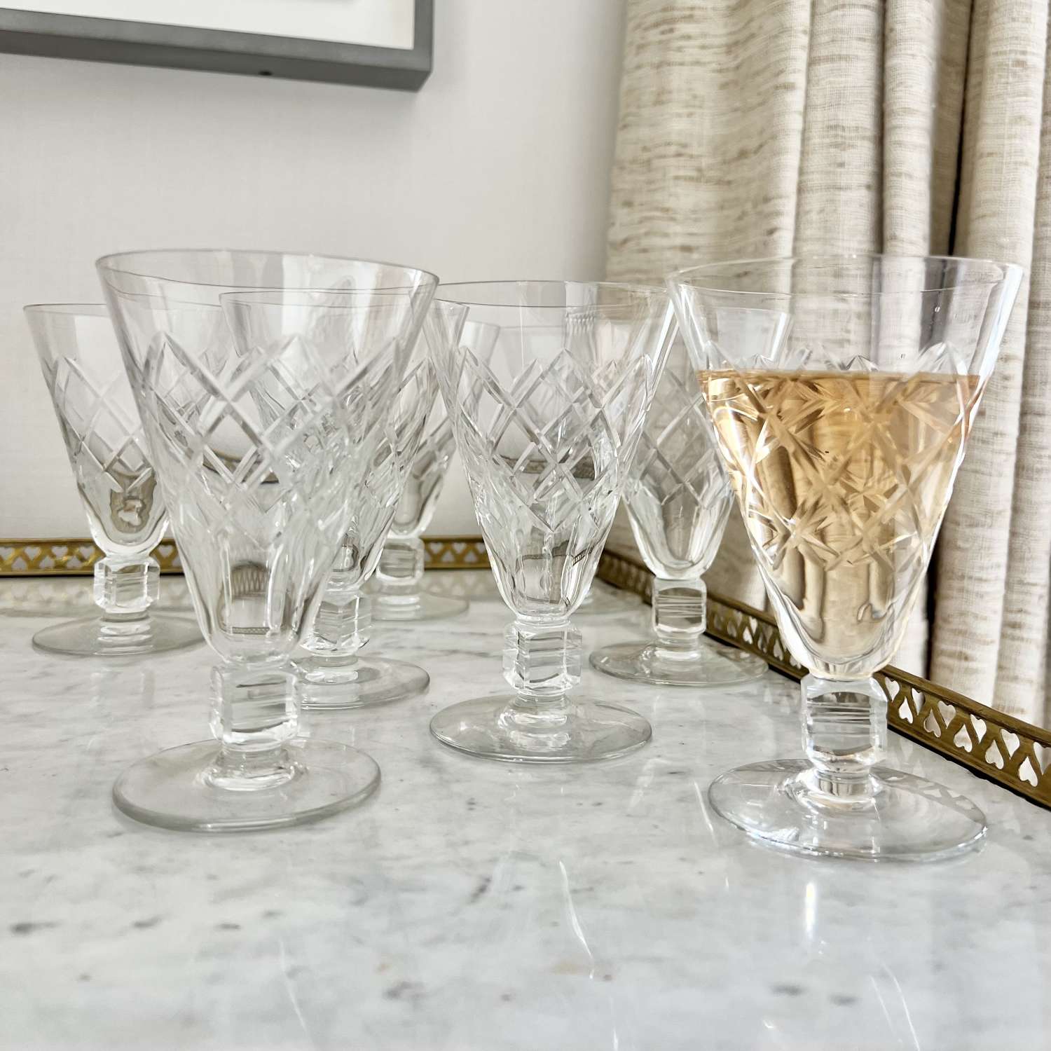 Art Deco cube stem large wine goblet glasses