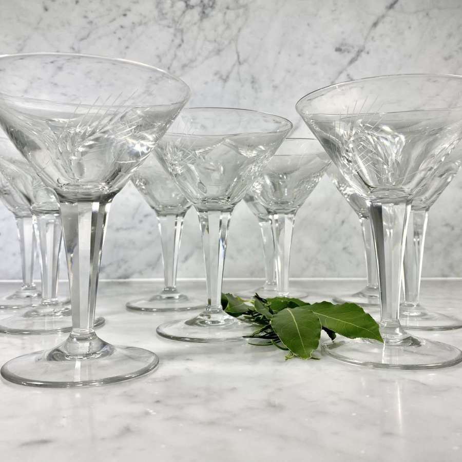 10 cut wheat classic Martini cocktail glasses