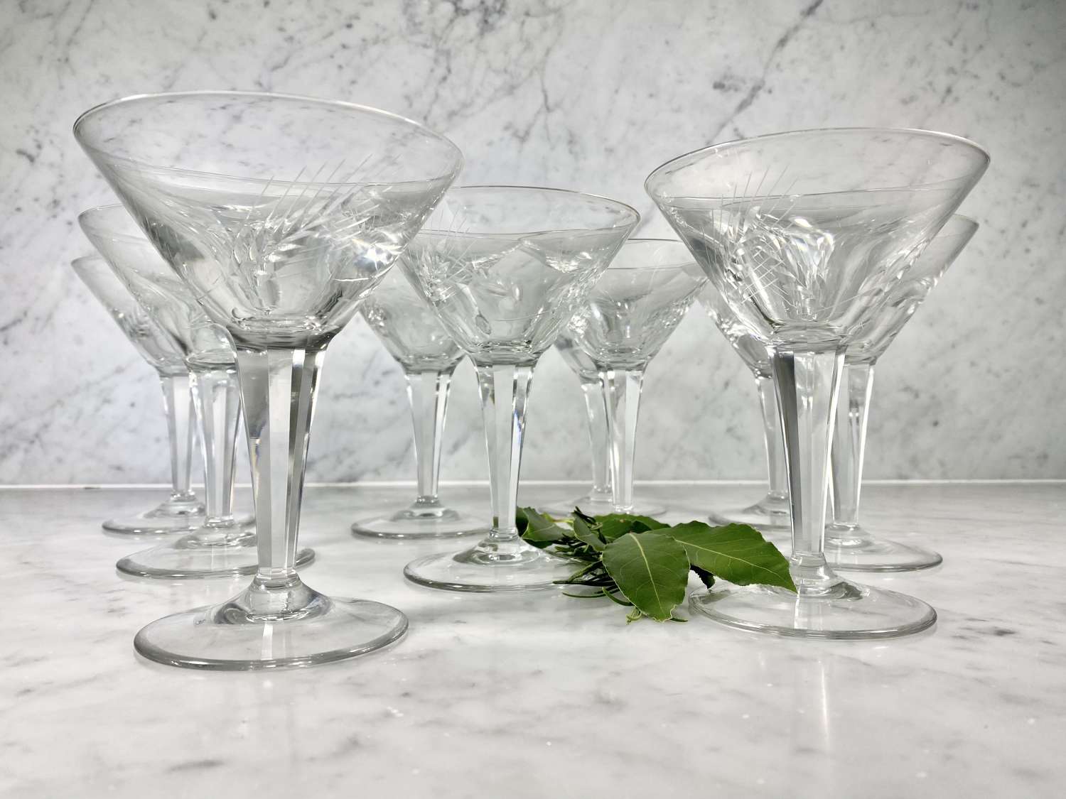 10 cut wheat classic Martini cocktail glasses