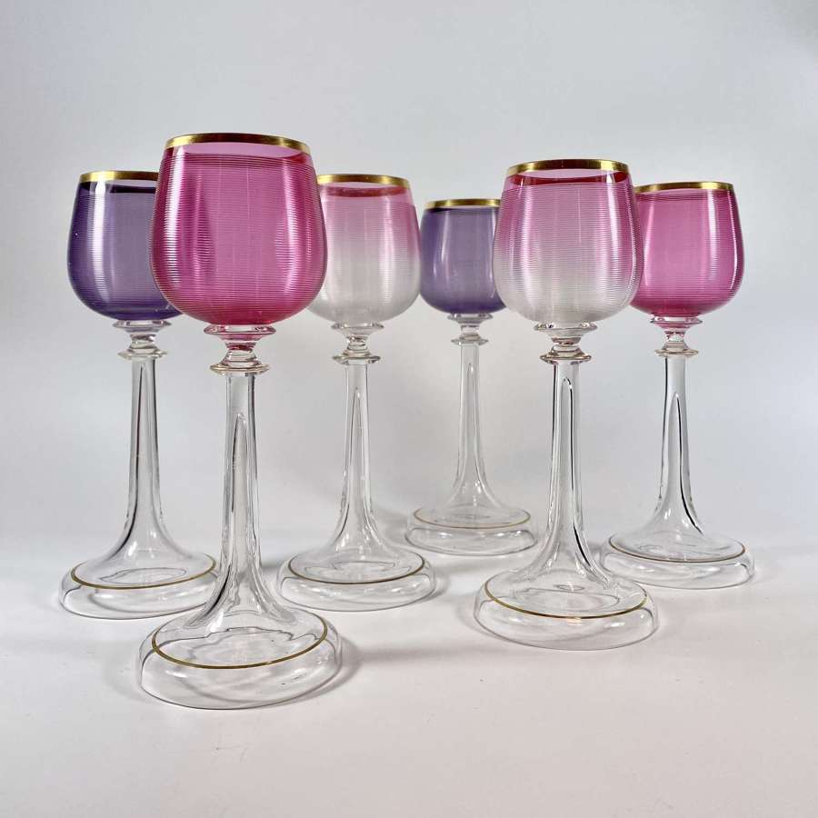 Rare set of Victorian pink amethyst wine glasses