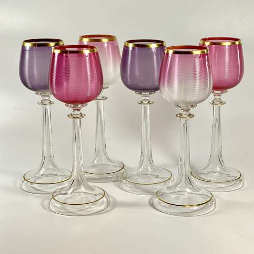 Rare set of Victorian pink amethyst wine glasses
