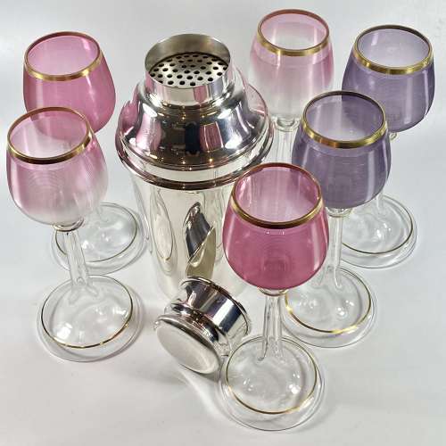 Rare set of Victorian pink amethyst wine glasses