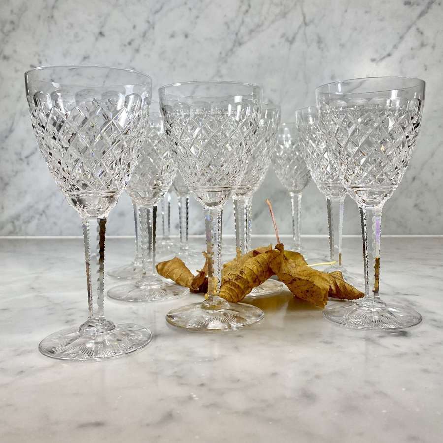 A dozen equisite Edwardian crystal wine glasses