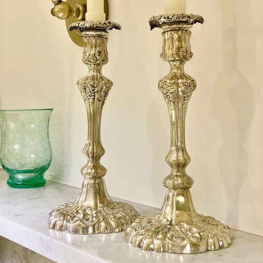 Tall pair Mappin & Webb silver plated candlesticks