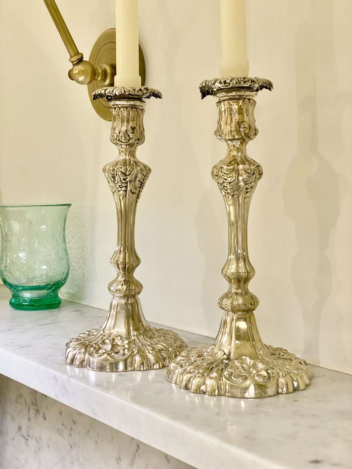 Tall pair Mappin & Webb silver plated candlesticks