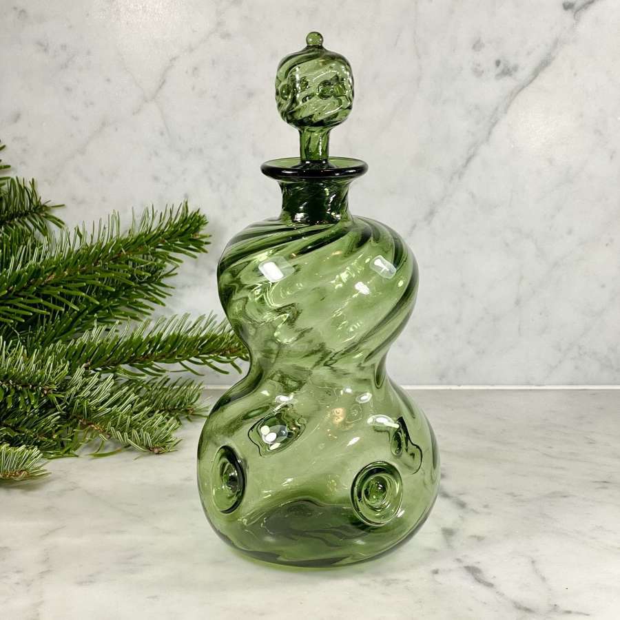 Art Nouveau green spiral glass Glug decanter