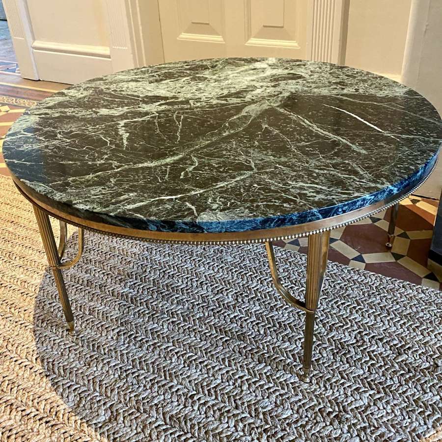 Large round green marble & brass coffee table Circa 1960s