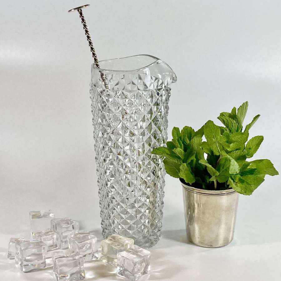 1940s glass cocktail mixing jug & muddling spoon