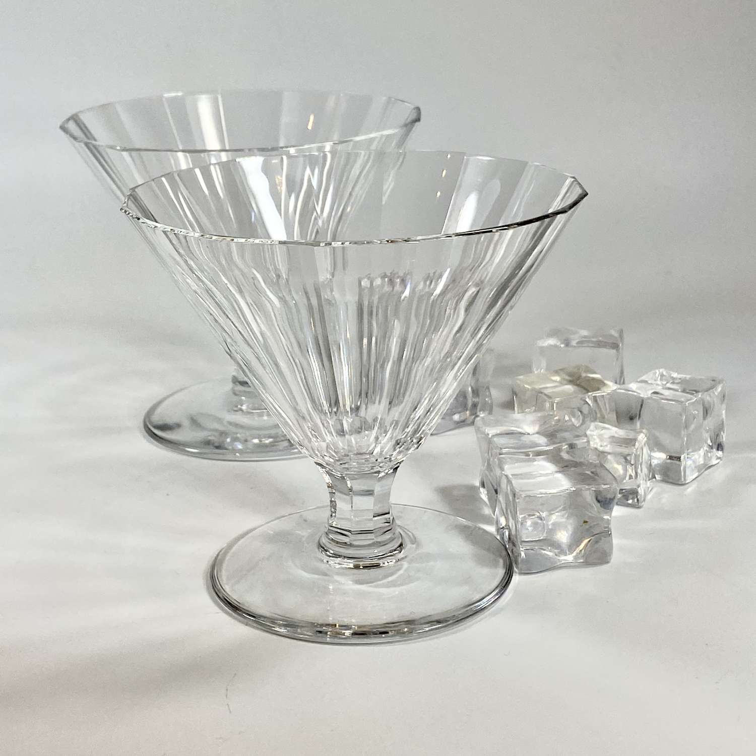 Pair of Art Deco crystal Martini cocktail glasses