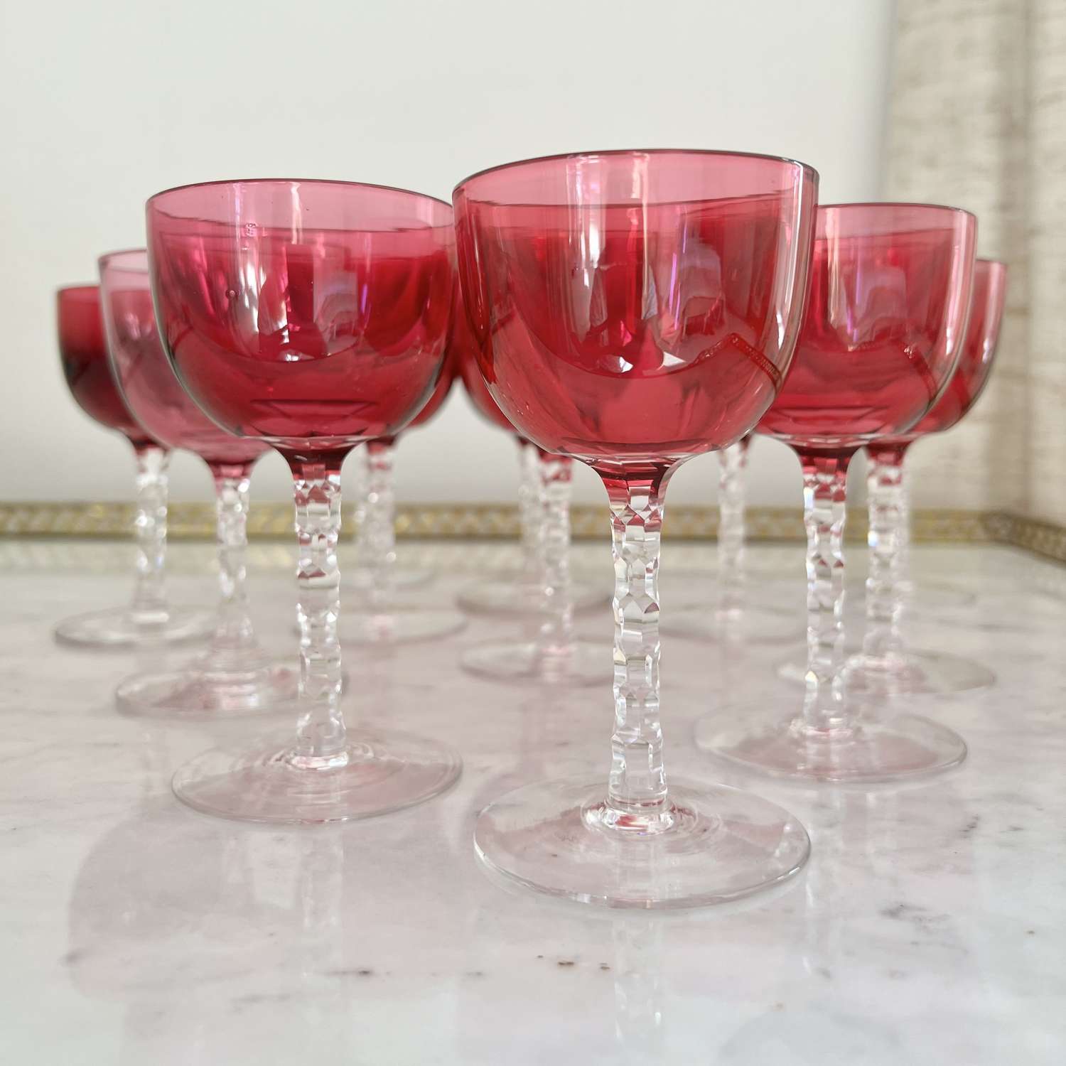 12 Outstanding Victorian pink crystal glasses Circa 1880s