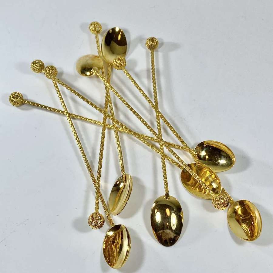 Excellent quality 1970s gold plated bar spoon set